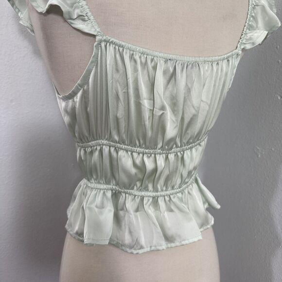 Foreza 21 Top Women S Mint Green‎ Satin Ruffle Milkmaid Fairy 90s Y2K - Picture 5 of 9